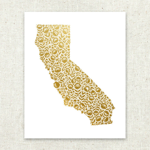 California Floral Gold Foil Art Print