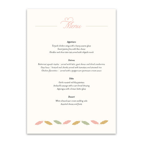 Kori Feathers Menu